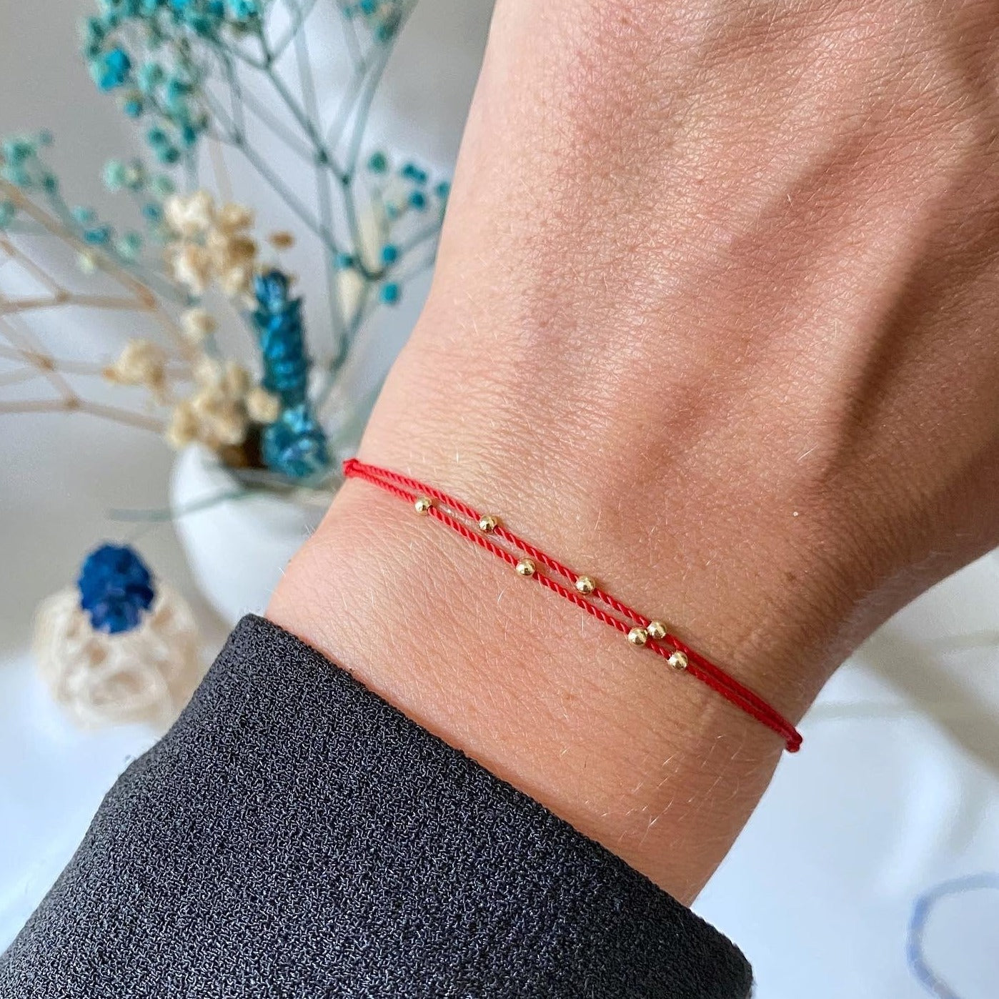 14K GOLD  BEADS - RED BRACELET